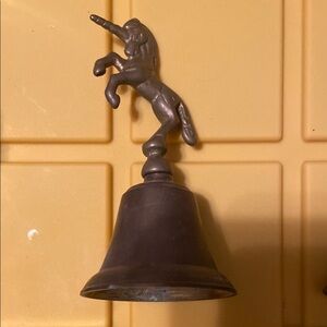 Vintage Brass Silver Unicorn Wall Bell